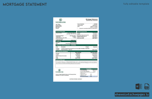 Namibia Nedbank Namibia Limited Hypothekenabrechnung Word- und PDF-Beispielvorschau
